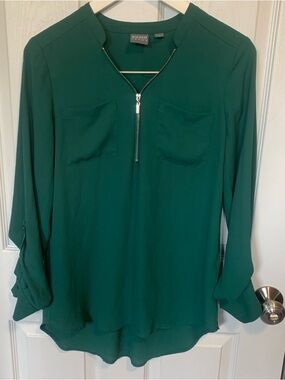 New York & Company Deep Emerald Green Zip-Front Blouse
